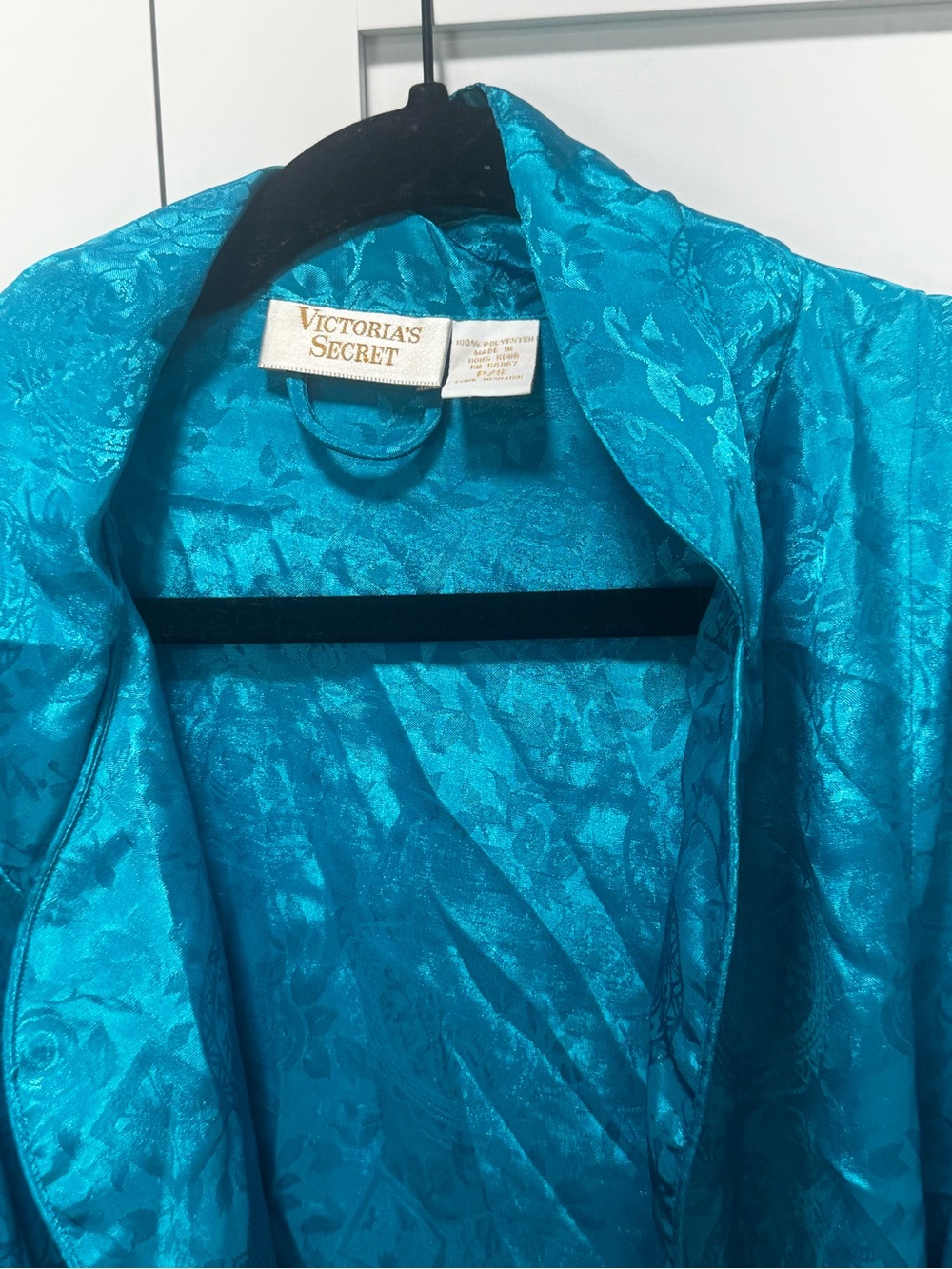 Vintage Victoria's Secret Teal Jacquard Satin Robe